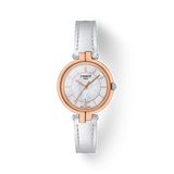 Tissot T Lady Flamingo Mother of Pearl White Dial White Leather Strap Watch For Women - T094.210.26.111.01