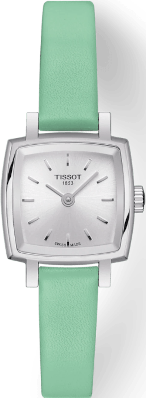 Tissot T Lady Lovely Square Silver Dial Light Green Leather Strap Watch for Women - T058.109.16.031.01