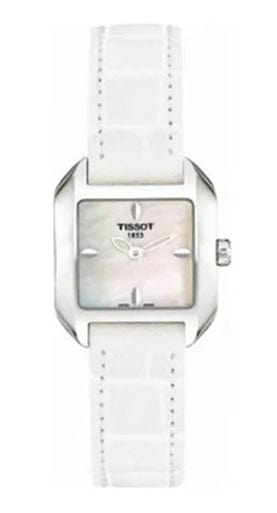 Tissot T Lady Mother of Pearl Dial White Leather Strap Watch for Women - T02.1.225.71