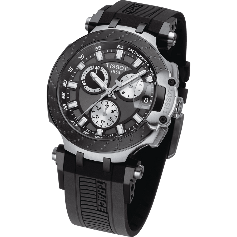 Tissot T Race Chronograph Anthracite Black Dial Black Silicone Strap Watch For Men - T115.417.27.061.00