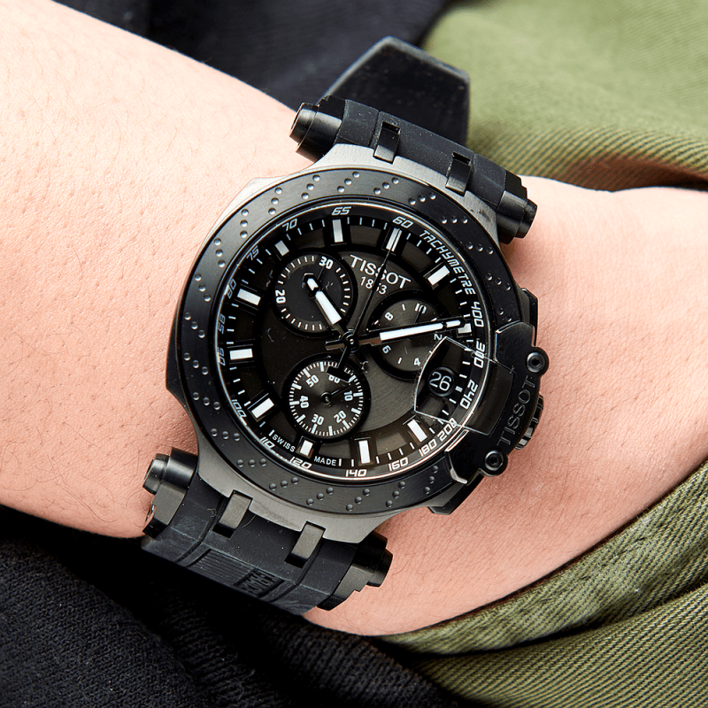 Tissot T Race Chronograph Anthracite Black Dial Black Silicone Strap Watch For Men - T115.417.37.061.03