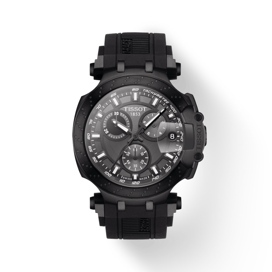 Tissot T Race Chronograph Anthracite Black Dial Black Silicone Strap Watch For Men - T115.417.37.061.03