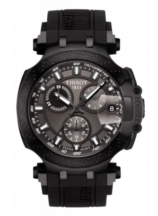 Tissot T Race Chronograph Anthracite Black Dial Black Silicone Strap Watch For Men - T115.417.37.061.03