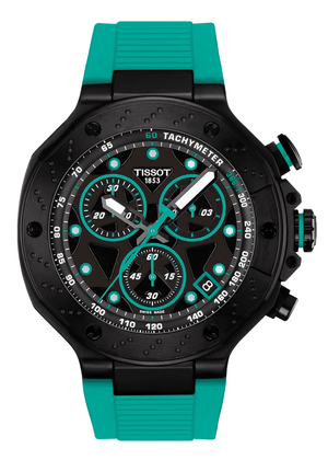 Tissot T Race Chronograph Black Dial Green Rubber Strap Watch for Men - T141.417.37.051.01
