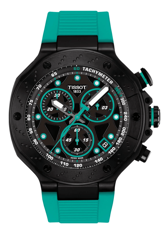 Tissot T Race Chronograph Black Dial Green Rubber Strap Watch for Men - T141.417.37.051.01