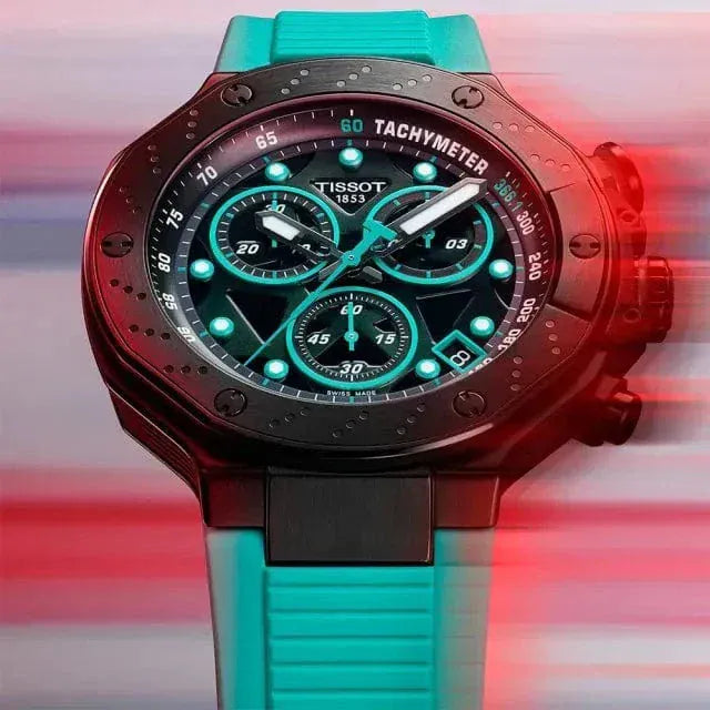 Tissot T Race Chronograph Black Dial Green Rubber Strap Watch for Men - T141.417.37.051.01