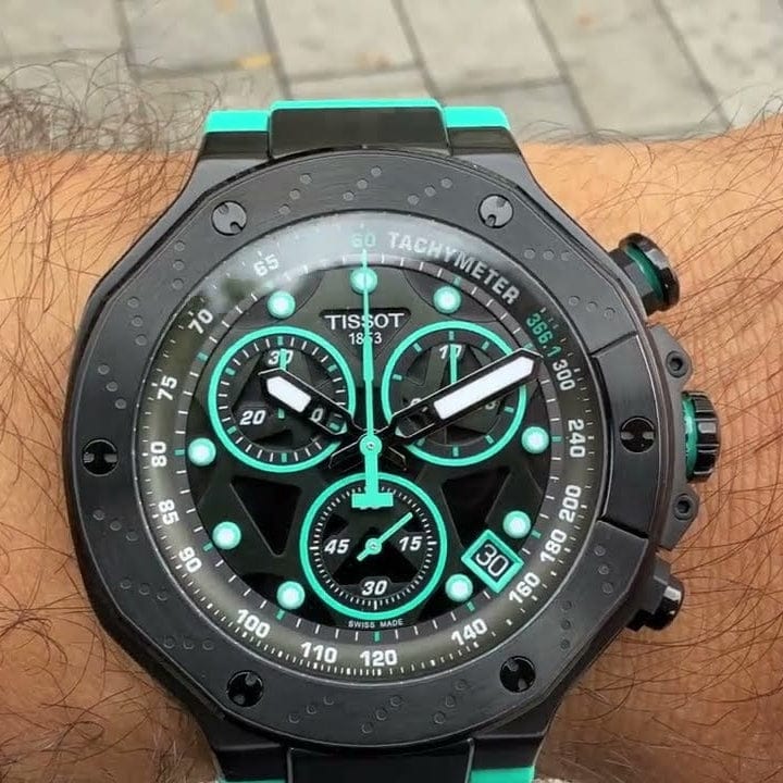Tissot T Race Chronograph Black Dial Green Rubber Strap Watch for Men - T141.417.37.051.01