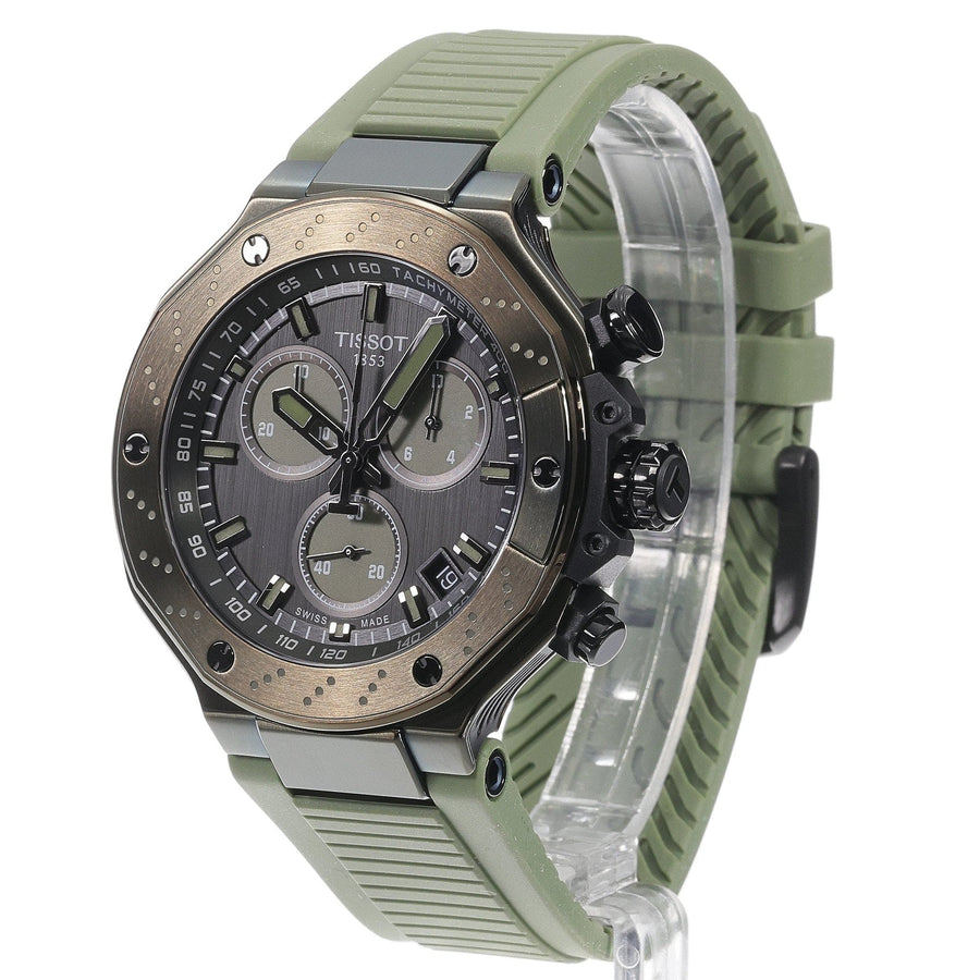 Tissot T Race Chronograph Black Dial Green Rubber Strap Watch for Men - T141.417.37.061.02