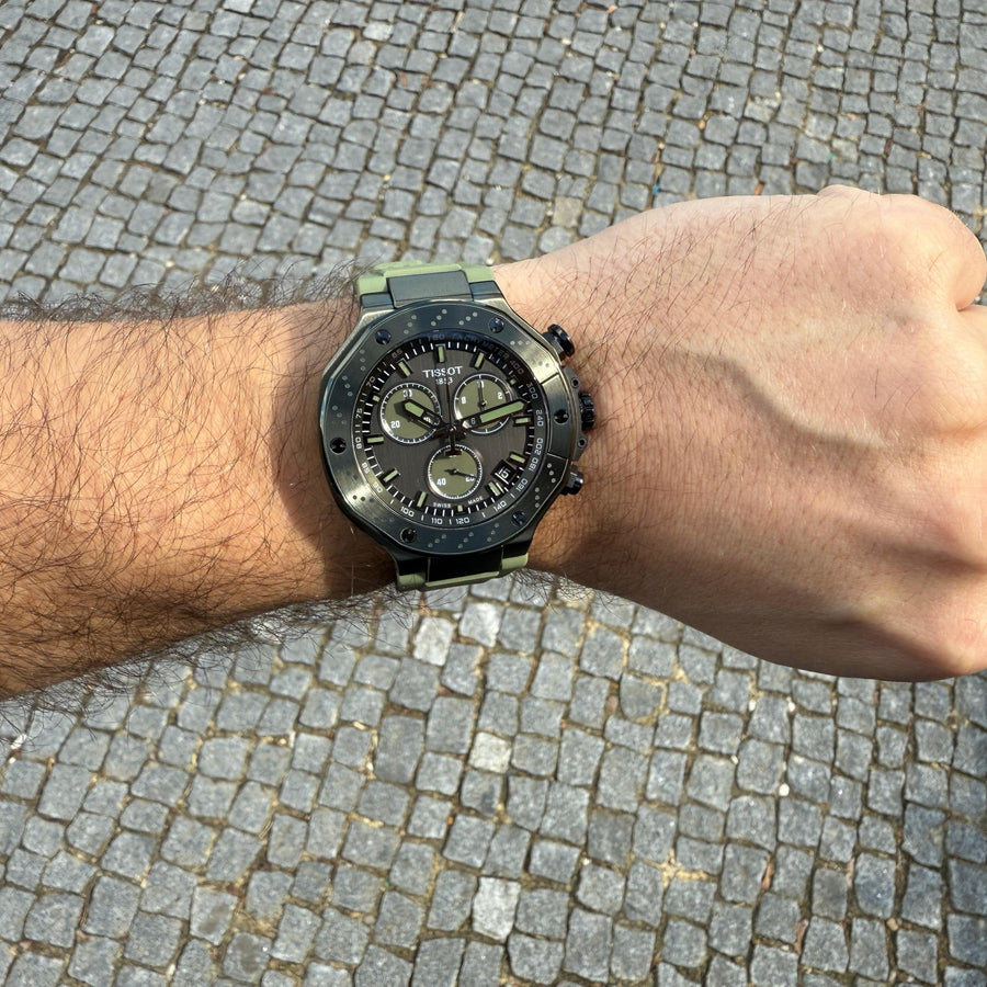 Tissot T Race Chronograph Black Dial Green Rubber Strap Watch for Men - T141.417.37.061.02