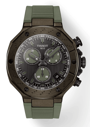 Tissot T Race Chronograph Black Dial Green Rubber Strap Watch for Men - T141.417.37.061.02