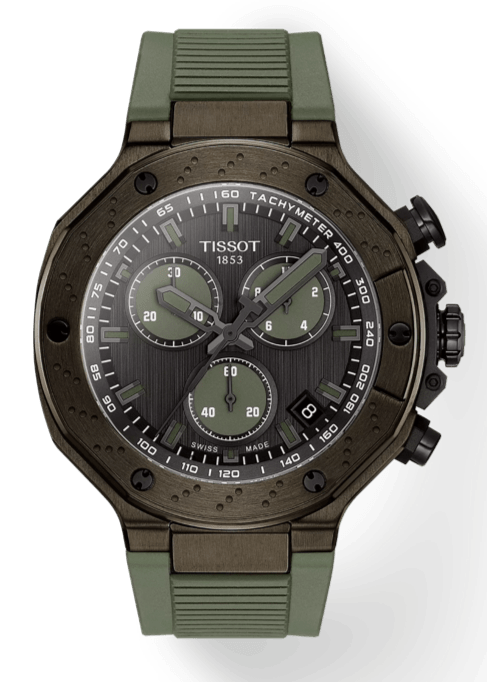 Tissot T Race Chronograph Black Dial Green Rubber Strap Watch for Men - T141.417.37.061.02