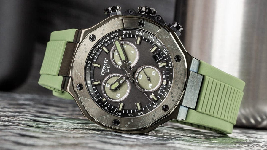 Tissot T Race Chronograph Black Dial Green Rubber Strap Watch for Men - T141.417.37.061.02