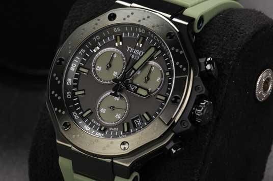 Tissot T Race Chronograph Black Dial Green Rubber Strap Watch for Men - T141.417.37.061.02
