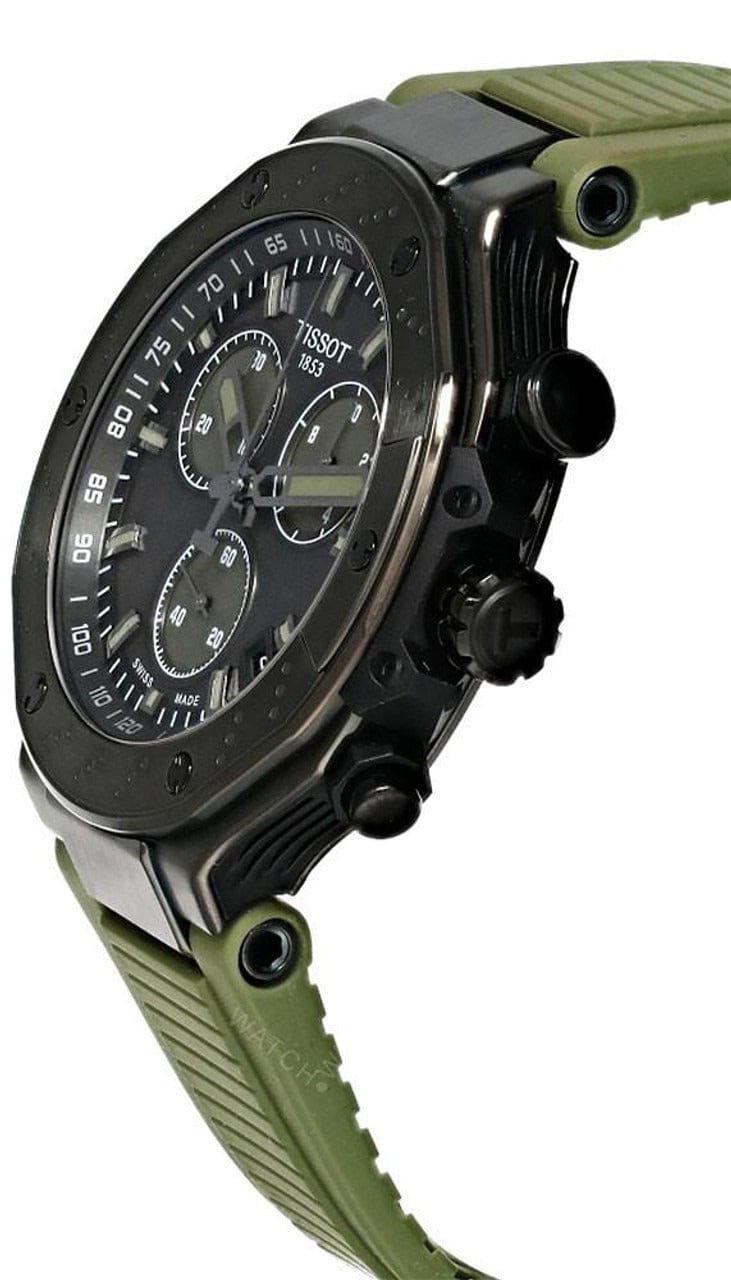 Tissot T Race Chronograph Black Dial Green Rubber Strap Watch for Men - T141.417.37.061.02