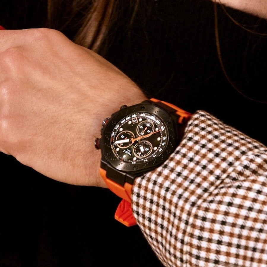 Tissot T Race Chronograph Black Dial Orange Rubber Strap Watch for Men - T141.417.37.051.02