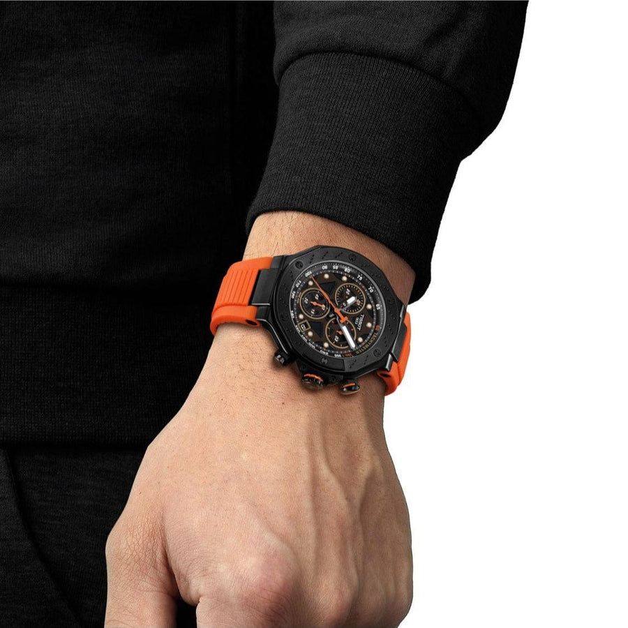 Tissot T Race Chronograph Black Dial Orange Rubber Strap Watch for Men - T141.417.37.051.02