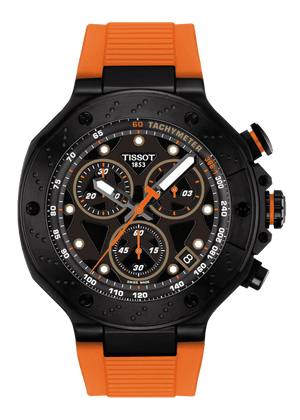 Tissot T Race Chronograph Black Dial Orange Rubber Strap Watch for Men - T141.417.37.051.02