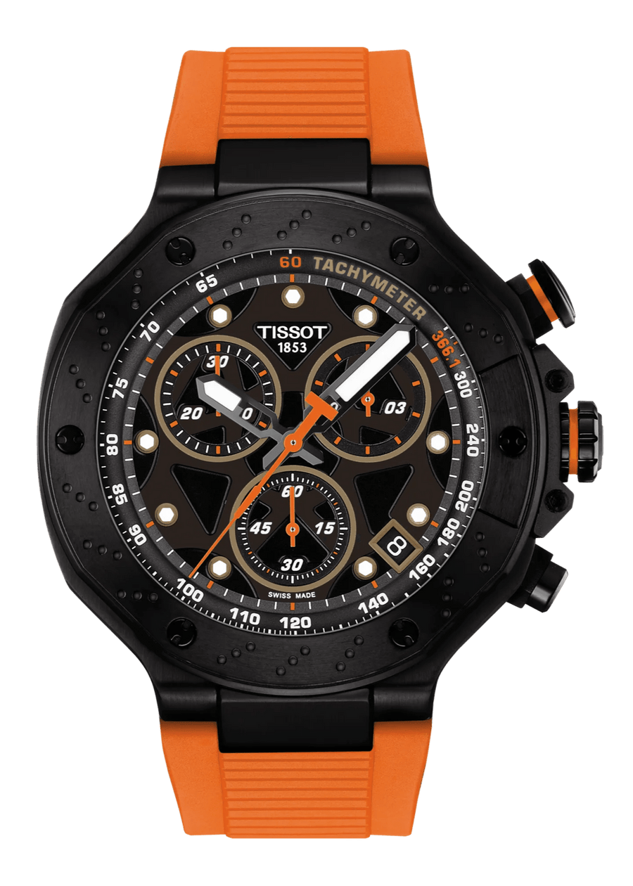 Tissot T Race Chronograph Black Dial Orange Rubber Strap Watch for Men - T141.417.37.051.02
