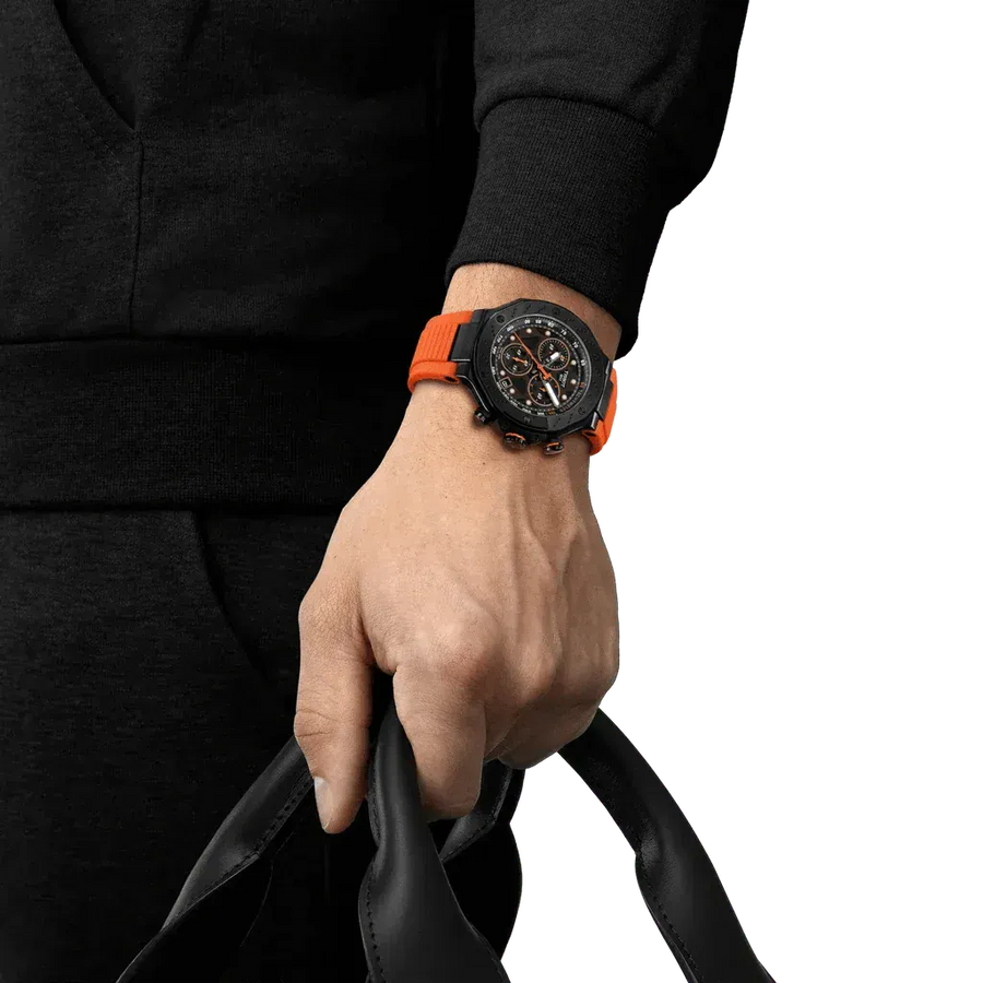 Tissot T Race Chronograph Black Dial Orange Rubber Strap Watch for Men - T141.417.37.051.02