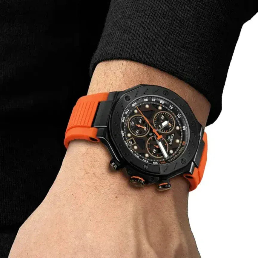 Tissot T Race Chronograph Black Dial Orange Rubber Strap Watch for Men - T141.417.37.051.02