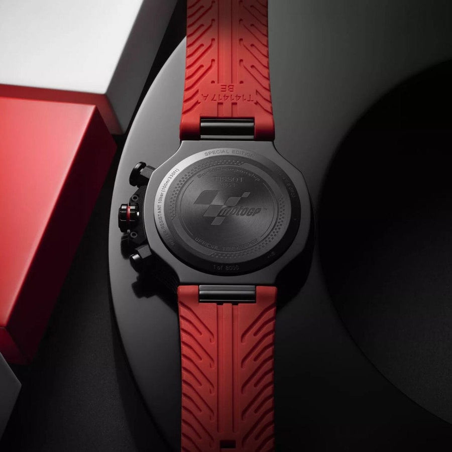 Tissot T Race Chronograph Black Dial Red Rubber Strap Watch For Men - T141.417.37.057.01