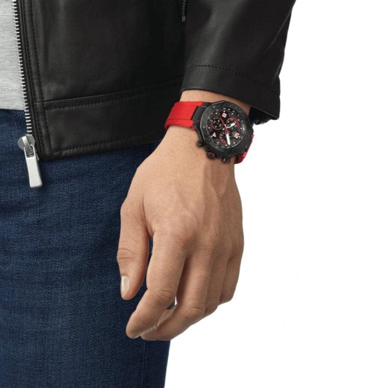 Tissot T Race Chronograph Black Dial Red Rubber Strap Watch For Men - T141.417.37.057.01
