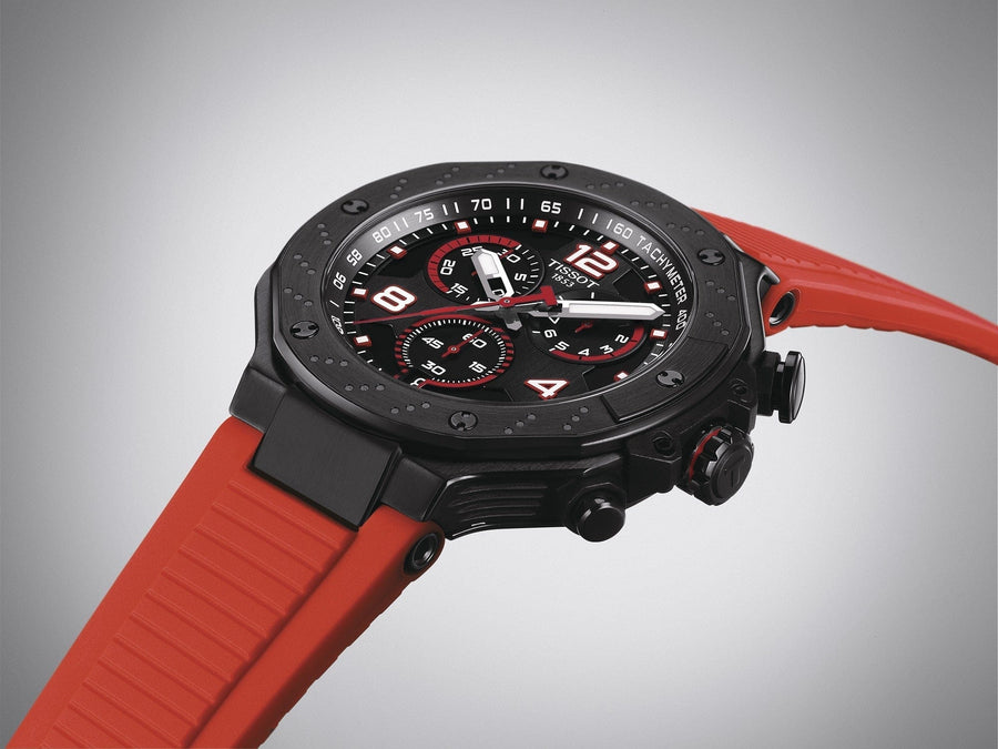 Tissot T Race Chronograph Black Dial Red Rubber Strap Watch For Men - T141.417.37.057.01