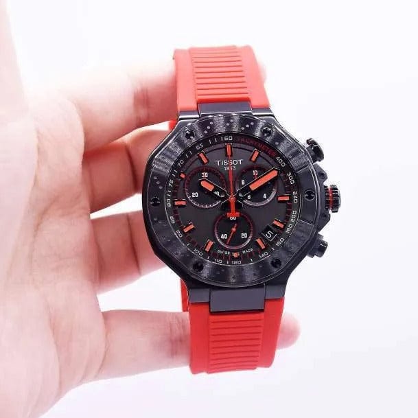 Tissot T Race Chronograph Black Dial Red Rubber Strap Watch for Men - T141.417.37.061.01