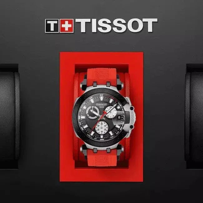Tissot T Race Chronograph Black Dial Red Silicone Strap Watch For Men - T115.417.27.051.00