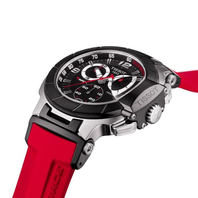 Tissot T Race Chronograph Black Dial Red Silicone Strap Watch For Men - T115.417.27.051.00