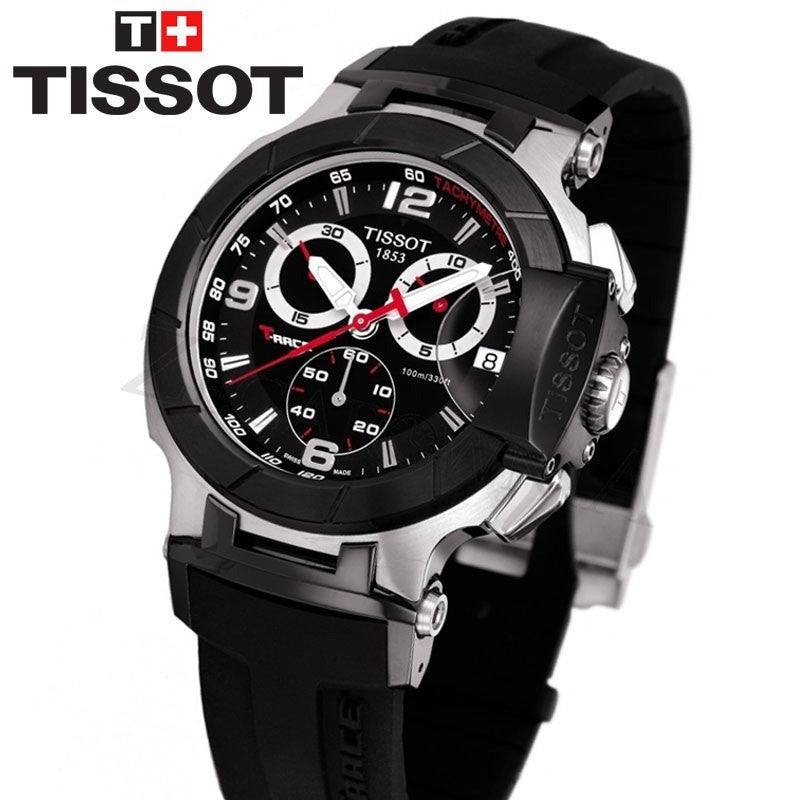 Tissot T Race Chronograph Black Dial Black Rubber Strap Watch for Men - T048.417.27.057.00