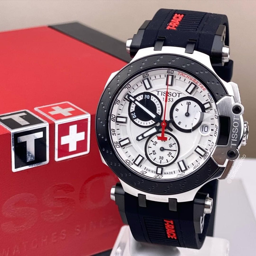 Tissot T Race Chronograph White Dial Black Silicone Strap Watch For Men - T115.417.27.011.00