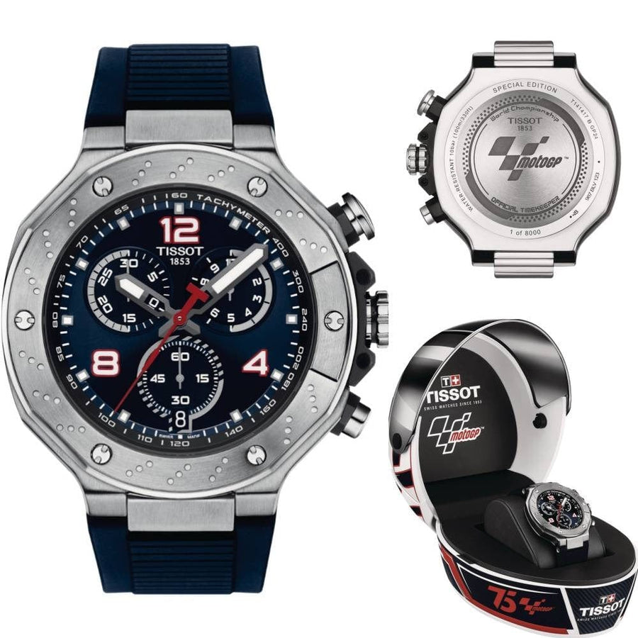 Tissot T Race Moto GP Limited Edition Chronograph Blue Dial Blue Rubber Strap Watch for Men - T141.417.17.047.00