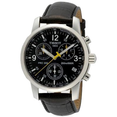 Tissot T Race PRC 200 Chronograph Quartz Black Dial Black Leather Strap Watch for Men - T17.1.526.52