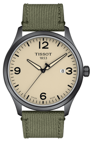 Tissot T Sport Chrono XL Beige Dial Khakhi Green Nylon Strap Watch for Men - T116.617.33.267.00