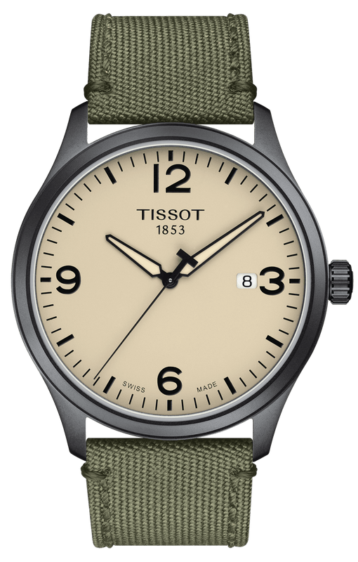 Tissot T Sport Chrono XL Beige Dial Khakhi Green Nylon Strap Watch for Men - T116.617.33.267.00