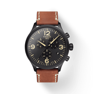 Tissot T Sport Chrono XL Black Dial Brown Leather Strap Watch For Men - T116.617.36.057.00