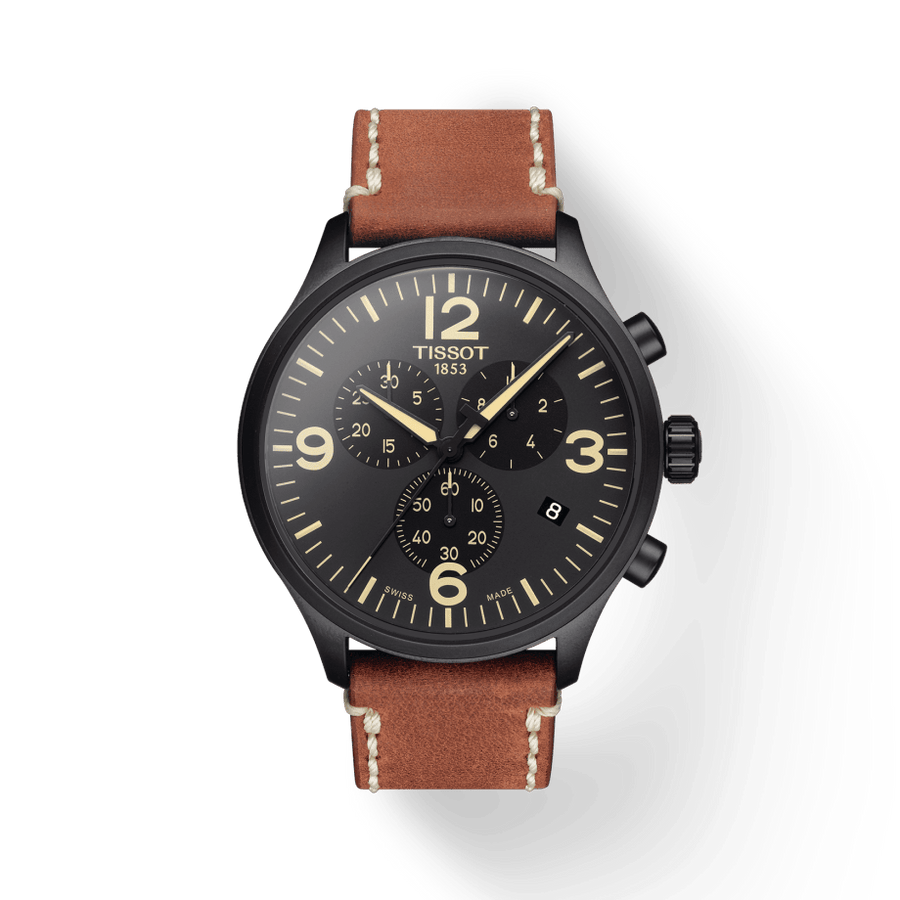 Tissot T Sport Chrono XL Black Dial Brown Leather Strap Watch For Men - T116.617.36.057.00