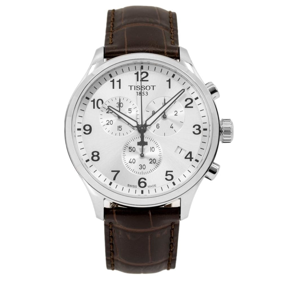Tissot T Sport Chrono XL Classic Silver Dial Brown Leather Strap Watch For Men - T116.617.16.037.00