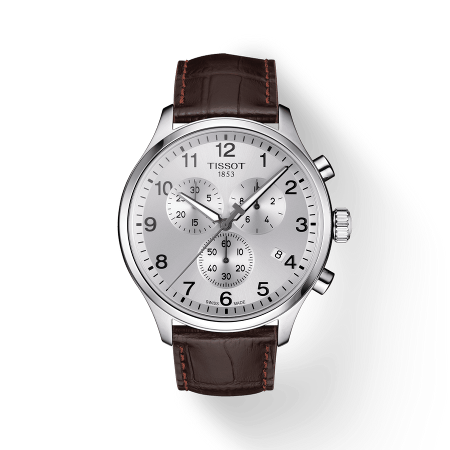 Tissot T Sport Chrono XL Classic Silver Dial Brown Leather Strap Watch For Men - T116.617.16.037.00