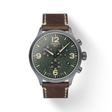 Tissot T Sport Chrono XL Green Dial Brown Leather Strap Watch For Men - T116.617.36.097.00