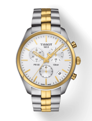 Tissot T Sport PR 100 Chronograph White Dial Two Tone Steel Strap Watch For Men - T101.417.22.031.00