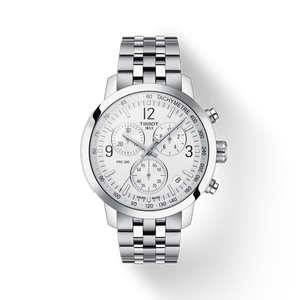 Tissot T Sport PRC 200 Chronograph White Dial Silver Steel Strap Watch For Men - T114.417.11.037.00