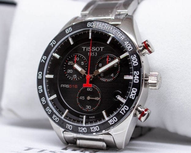Tissot T Sport PRS 516 Chronograph Black Dial Silver Steel Strap Watch For Men - T100.417.11.051.01