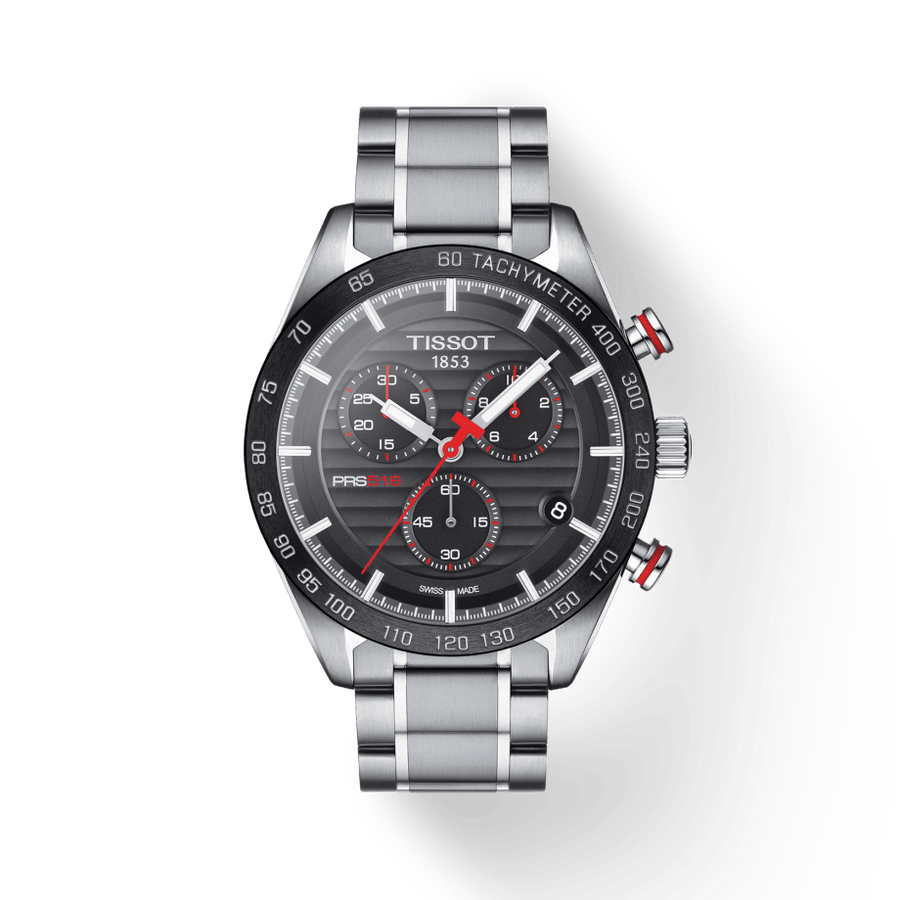 Tissot T Sport PRS 516 Chronograph Black Dial Silver Steel Strap Watch For Men - T100.417.11.051.01