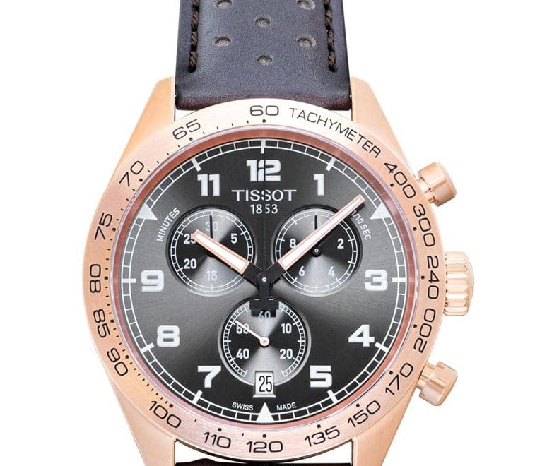 Tissot T Sport PRS 516 Chronograph Grey Dial Grey Leather Strap Watch for Men - T131.617.36.082.00