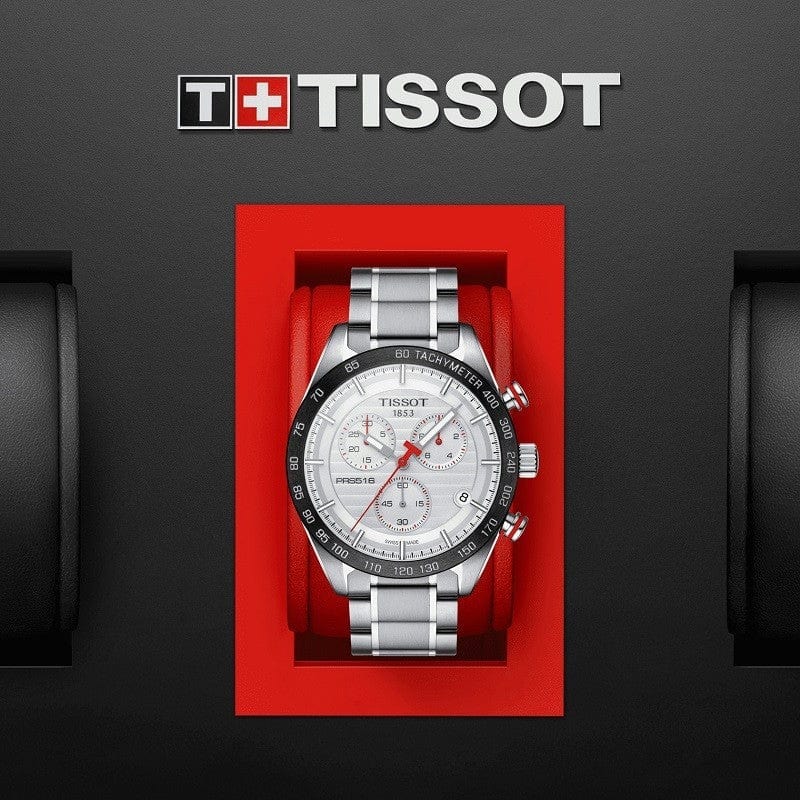 Tissot T Sport PRS 516 Chronograph White Dial Silver Steel Strap Watch For Men - T100.417.11.031.00