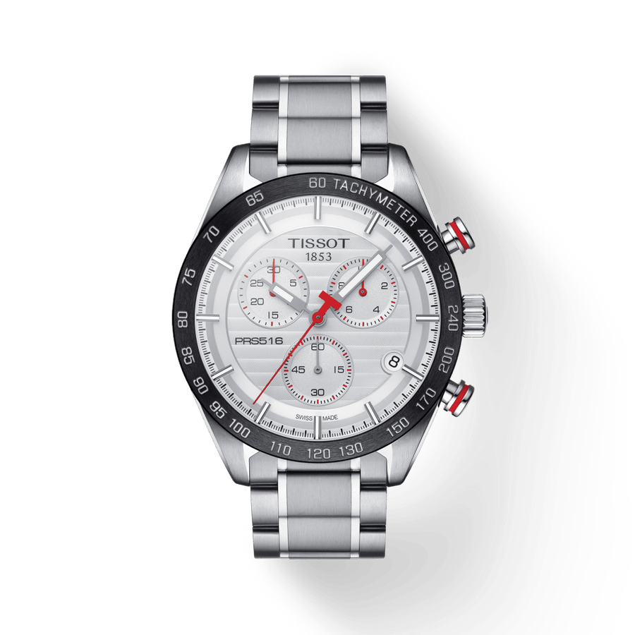 Tissot T Sport PRS 516 Chronograph White Dial Silver Steel Strap Watch For Men - T100.417.11.031.00