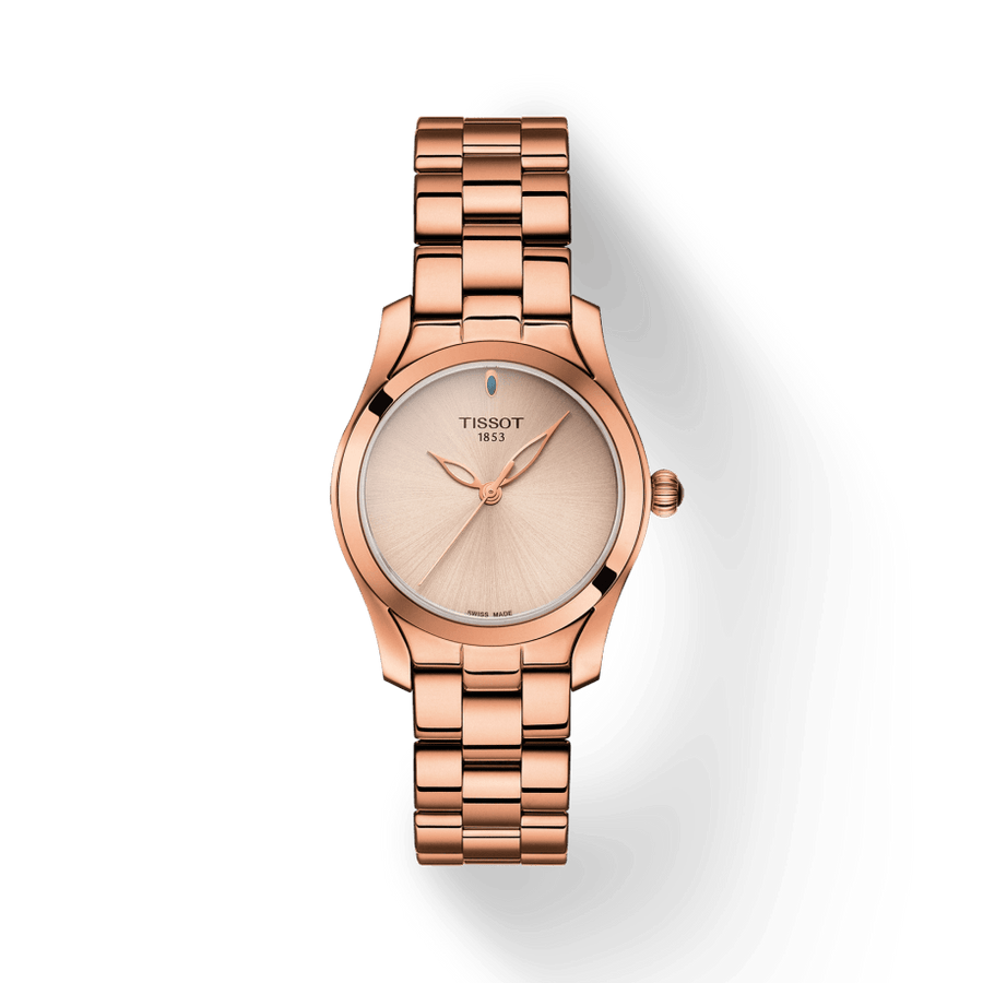 Tissot T Wave Cream Dial Rose Gold Steel Strap Watch For Women - T112.210.33.451.00