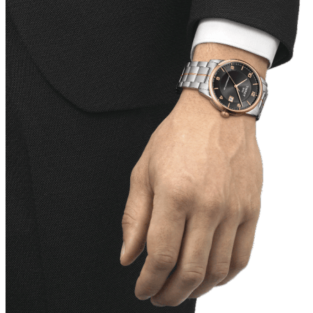 Tissot T Classic Luxury Powermatic 80 Black Dial Silver Steel Strap Watch For Men - T086.407.22.067.00